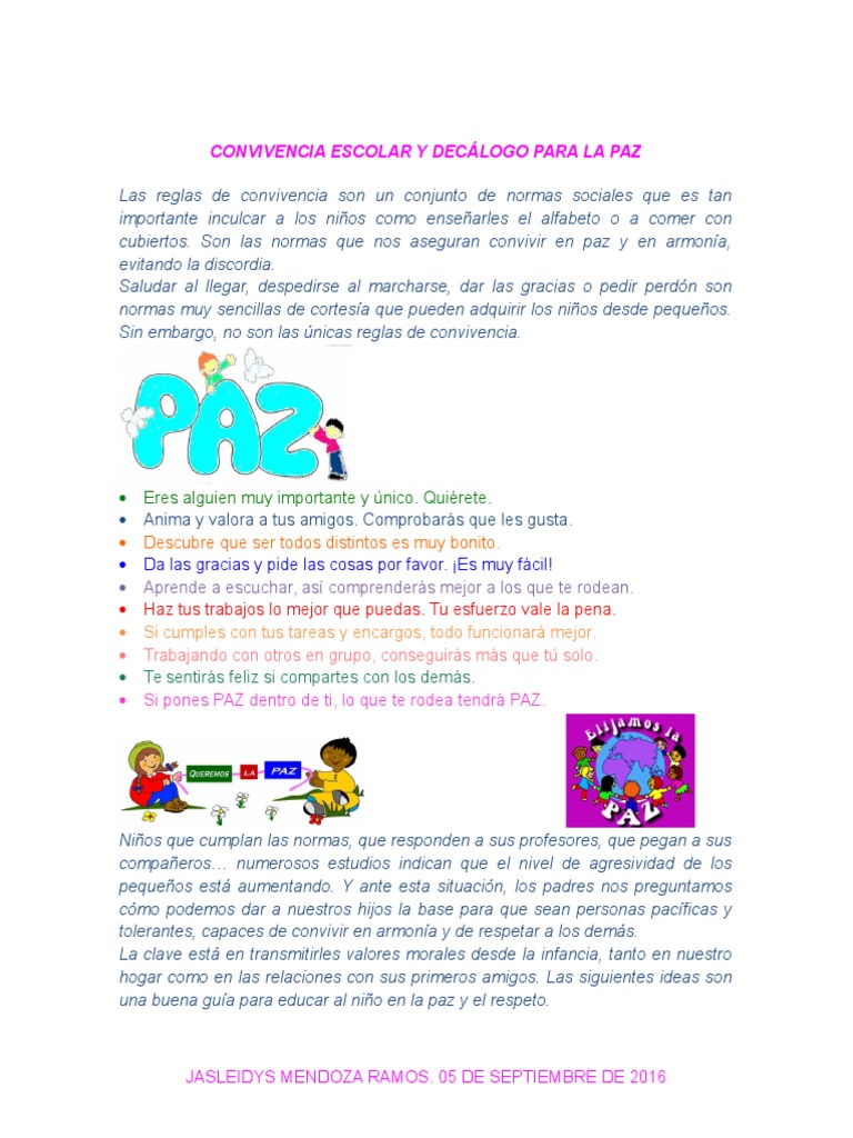 Decálogo Escolar para la Paz Infantil | PDF