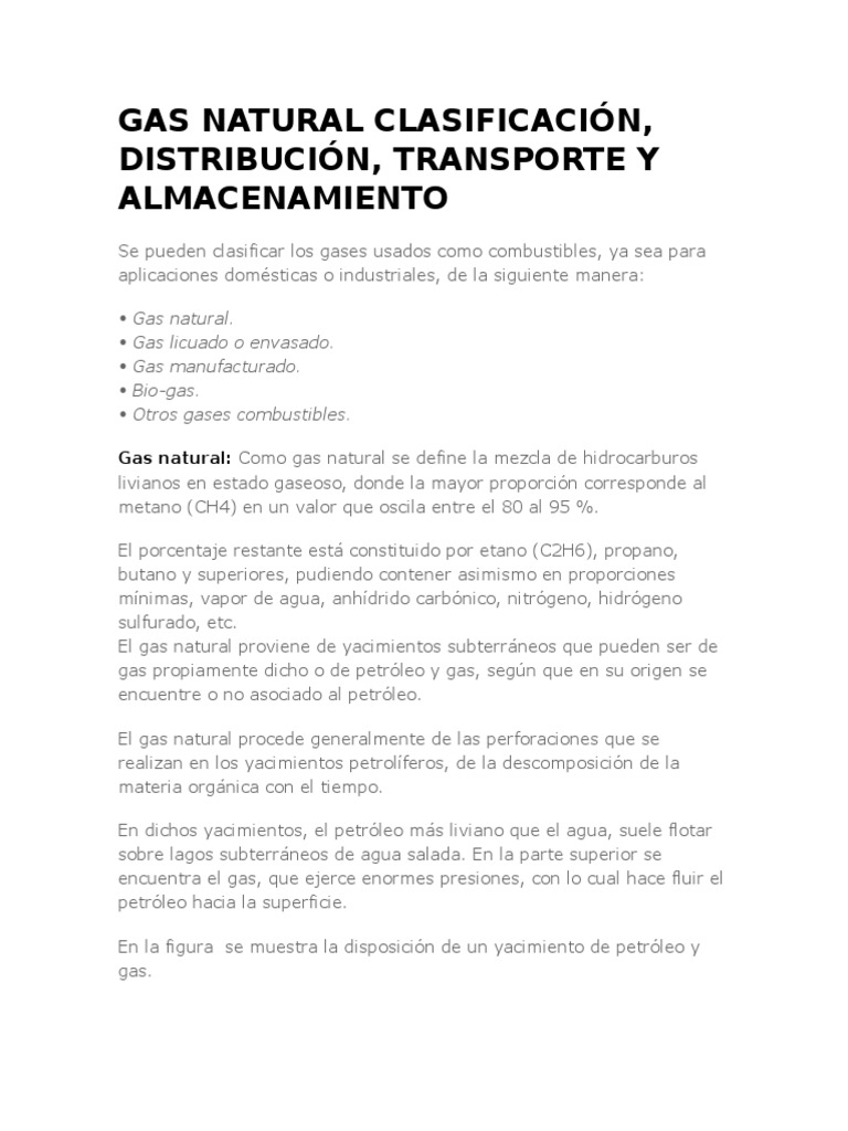 Clasificación y Distribución de Gases Naturales | PDF | Gas natural ...