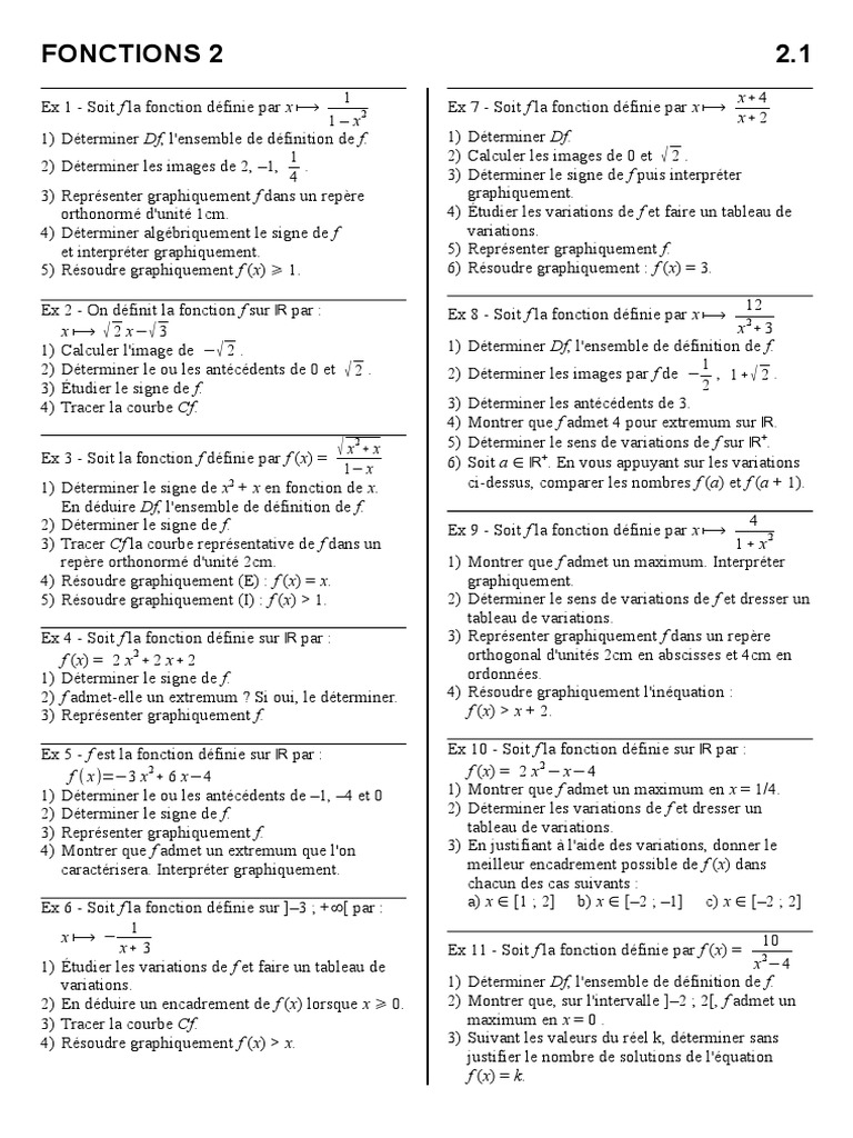 2 Fonctions2 Exos Fonction Mathematiques Algebre Generale