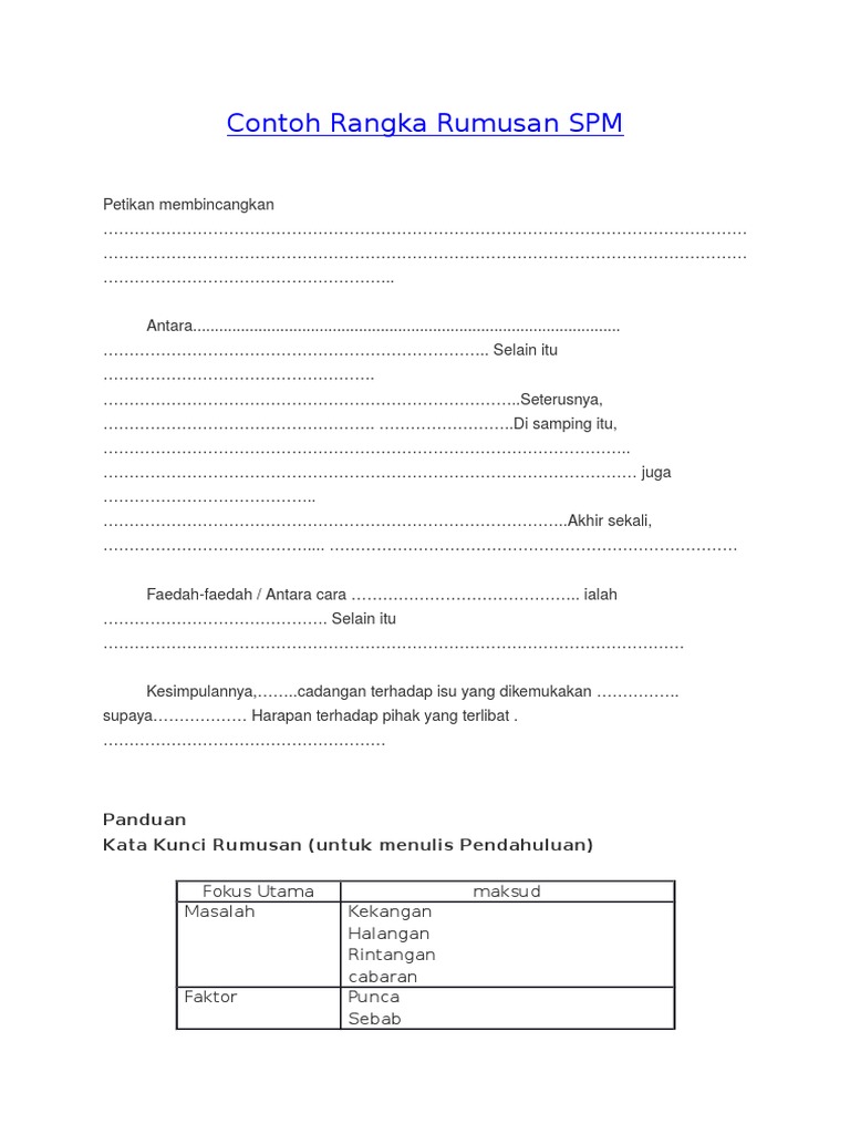 Contoh Rangka Rumusan Spm Pdf