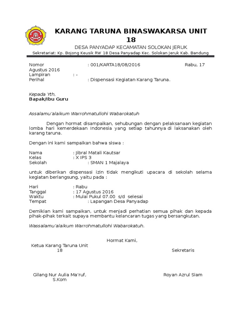 Surat Izin Dari Karang Taruna