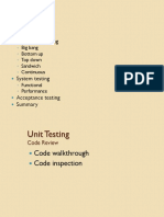 Unit Testing Integration Testing: Code Review Big Bang Bottom Up Top Down Sandwich Continuous Functional Performance