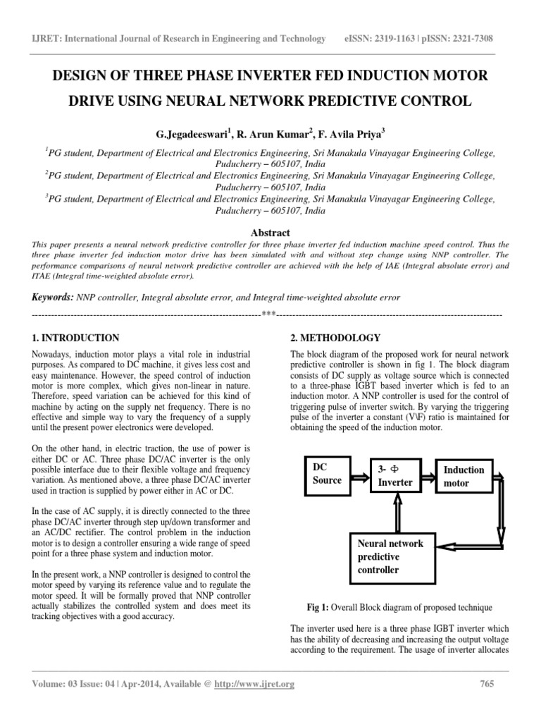 Design of Three Phase Inverter Fed Induction Motor Drive Using Neural ...