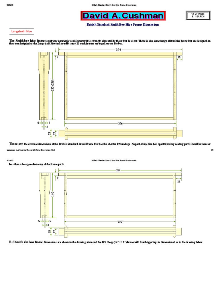 British Standard Smith Bee Hive Frame Dimensions PDF PDF