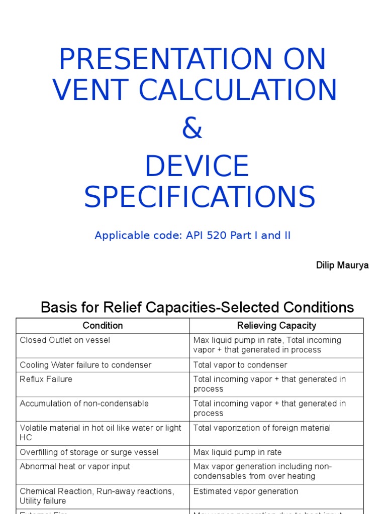 API 520 Vent Calculation Presentation PDF Pressure Valve