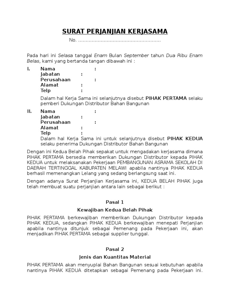 Surat Perjanjian Kerjasama