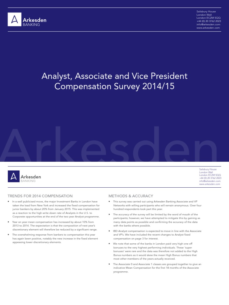 Arkesden Banking Analyst Associate and Vice President Compensation