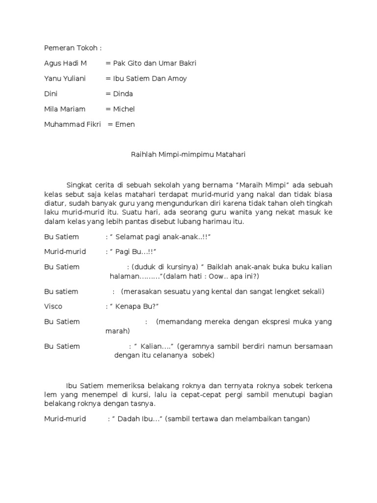 Raihlah Mimpi Mimpimu Matahari NASKAH DRAMA Indonesia