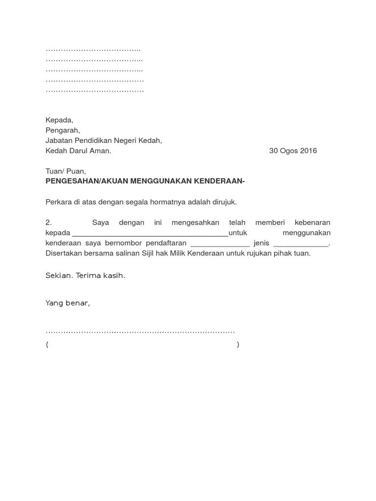 Surat Kebenaran Menggunakan Kenderaan | PDF