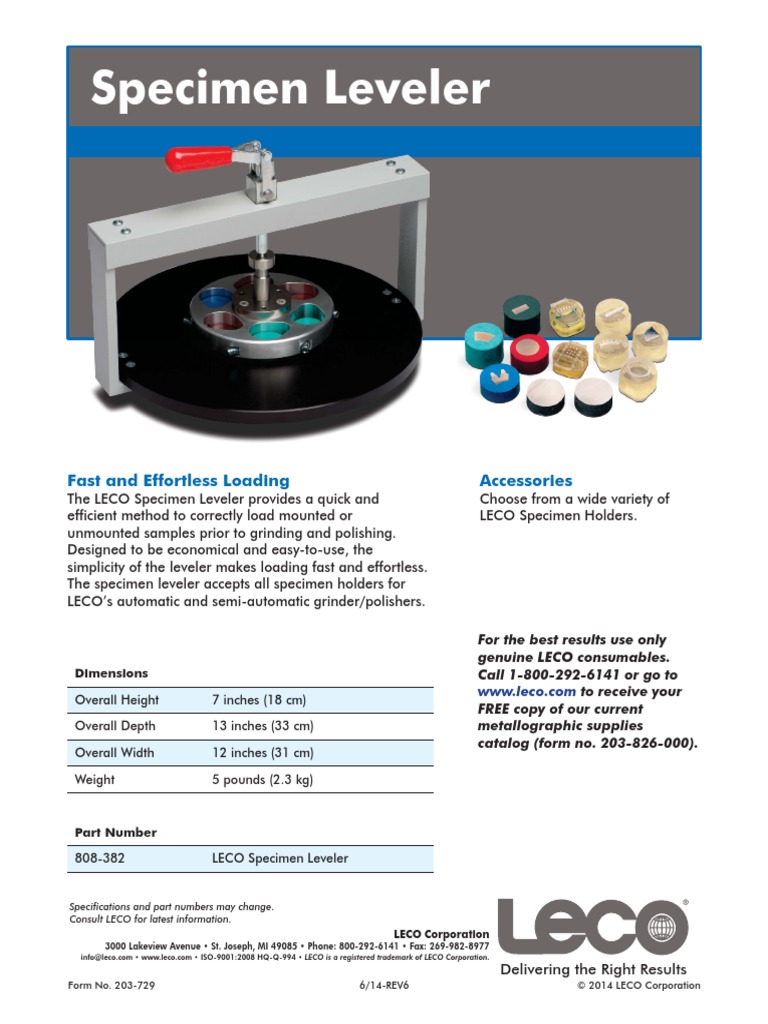Specimen Leveler: Accessories Fast and Effortless Loading | PDF