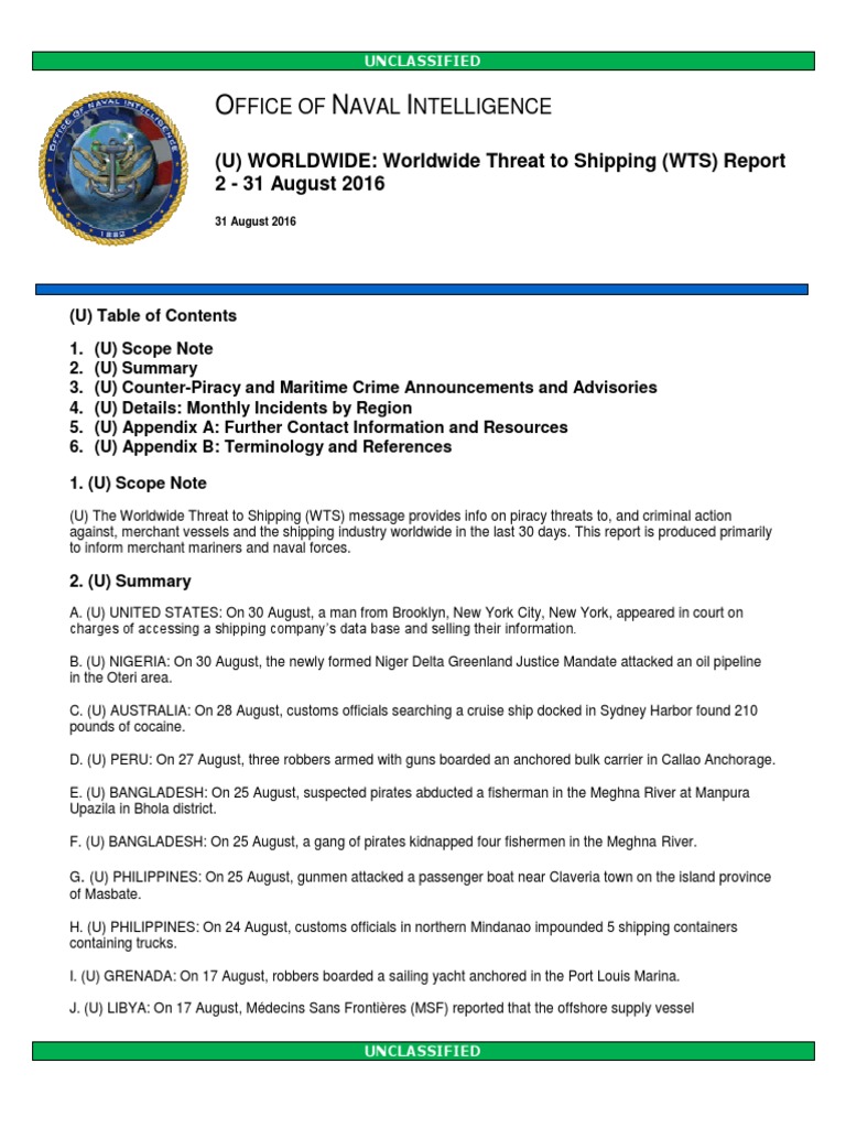 August 2016 Maritime Threat Report | PDF | Piracy | Naval Warfare