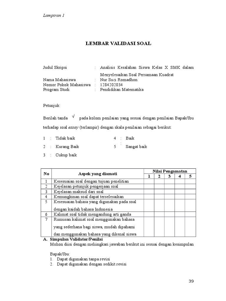 Lembar Validasi Soal