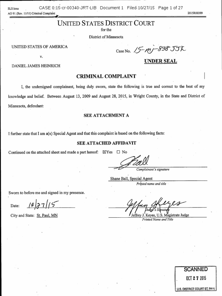 Heinrich criminal complaint