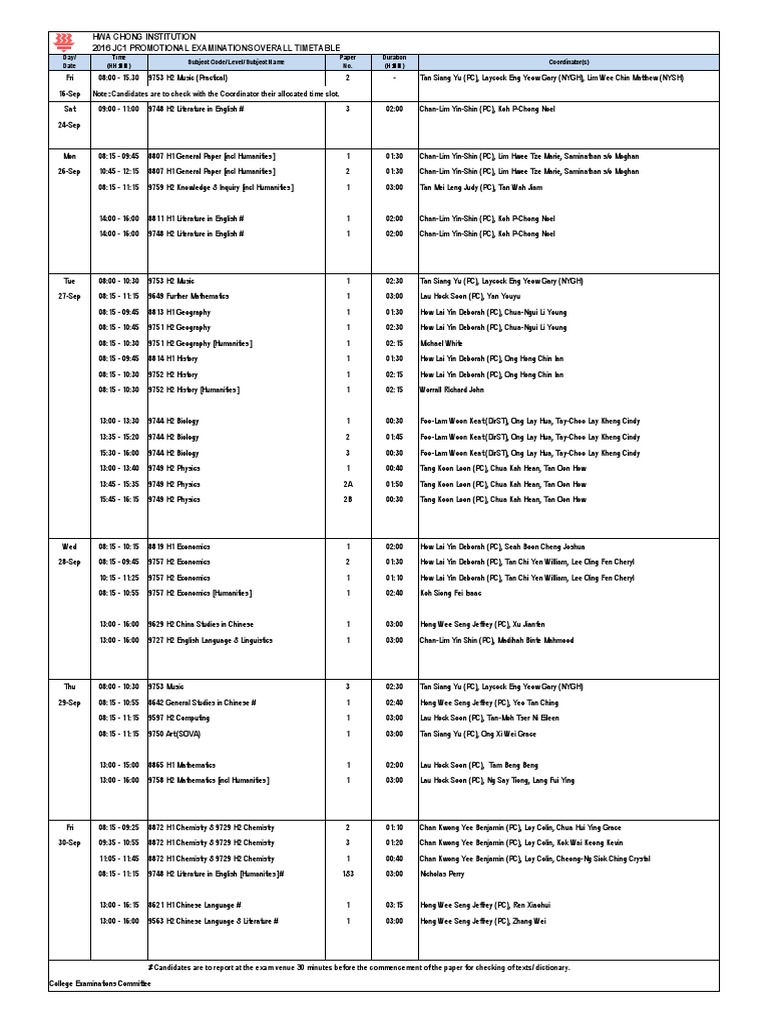 Promo Overall Timetable | PDF | Science & Mathematics