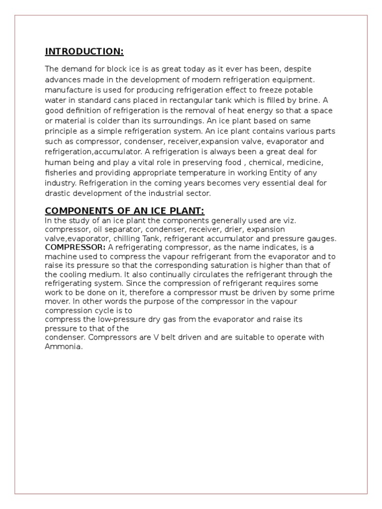 Ice Plant Manufacturing Process Overview | PDF