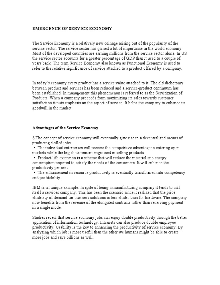 Emergence of Service Economy PDF Economies Economics