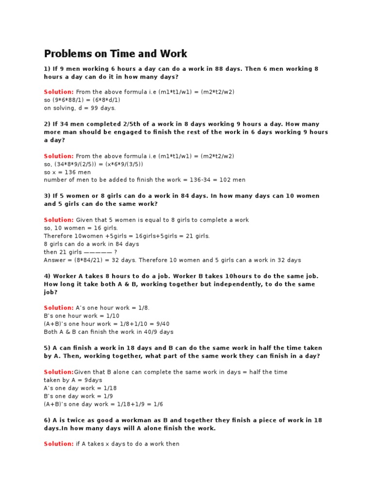 5problems On Time and Work PDF Teaching Mathematics Computing And Information Technology
