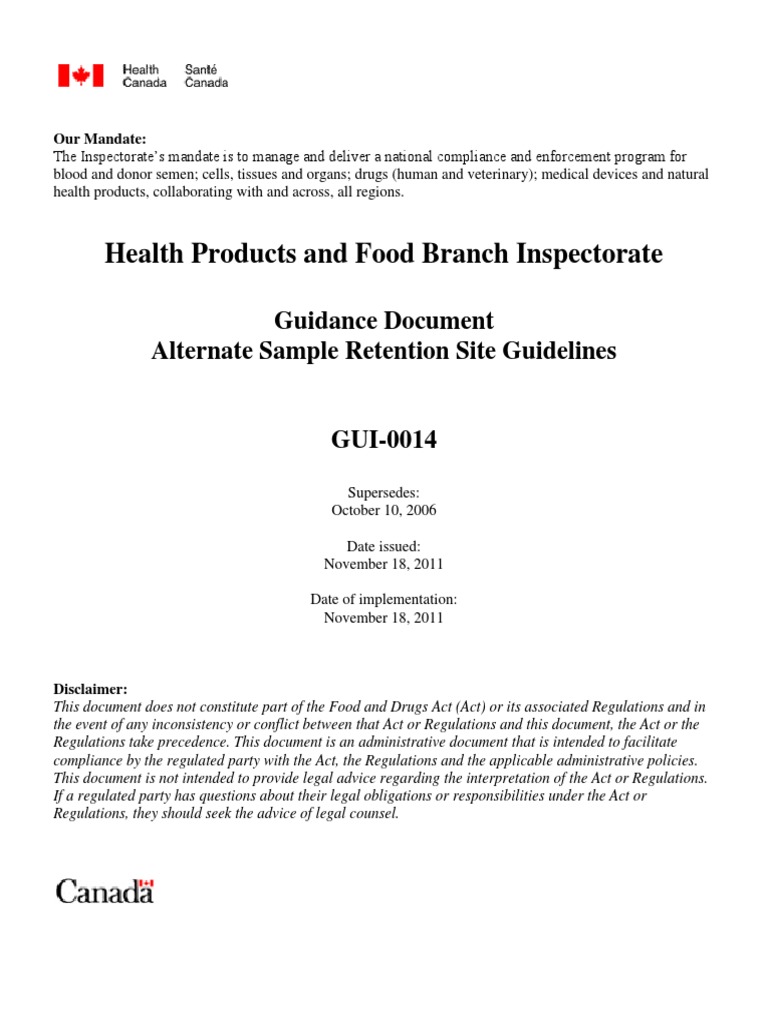 Health Products and Food Branch Inspectorate Guidance Document