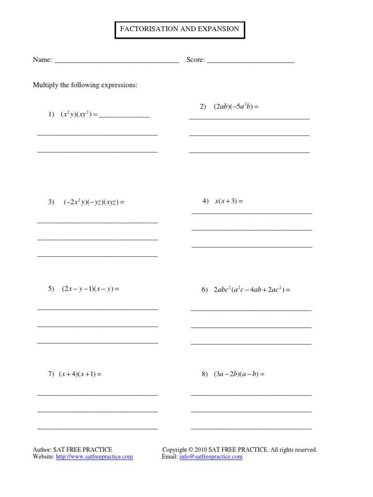 Algebra Factorisation and Expansion Worksheet Sat Teaching Mathematics