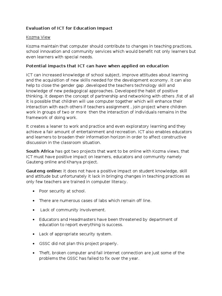 Evaluation of ICT For Education Impact | PDF | Educational Technology ...