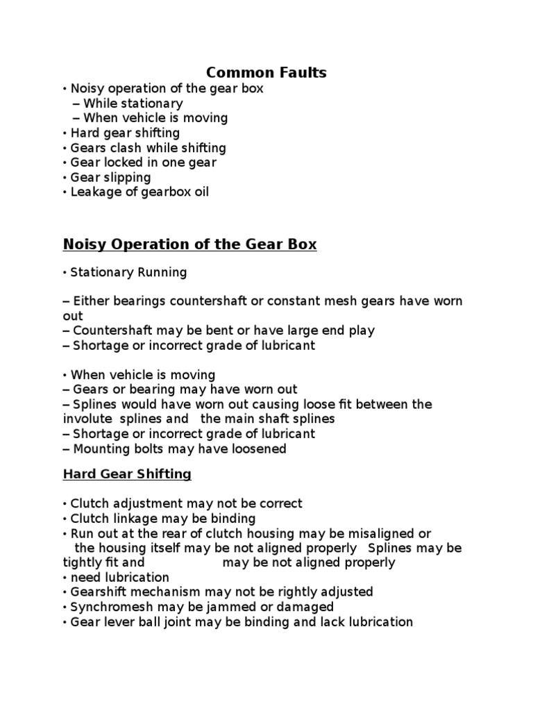 Common Faults For Gear PDF Manual Transmission Gear