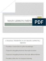 Main Lesson Menu Approach To Lessons