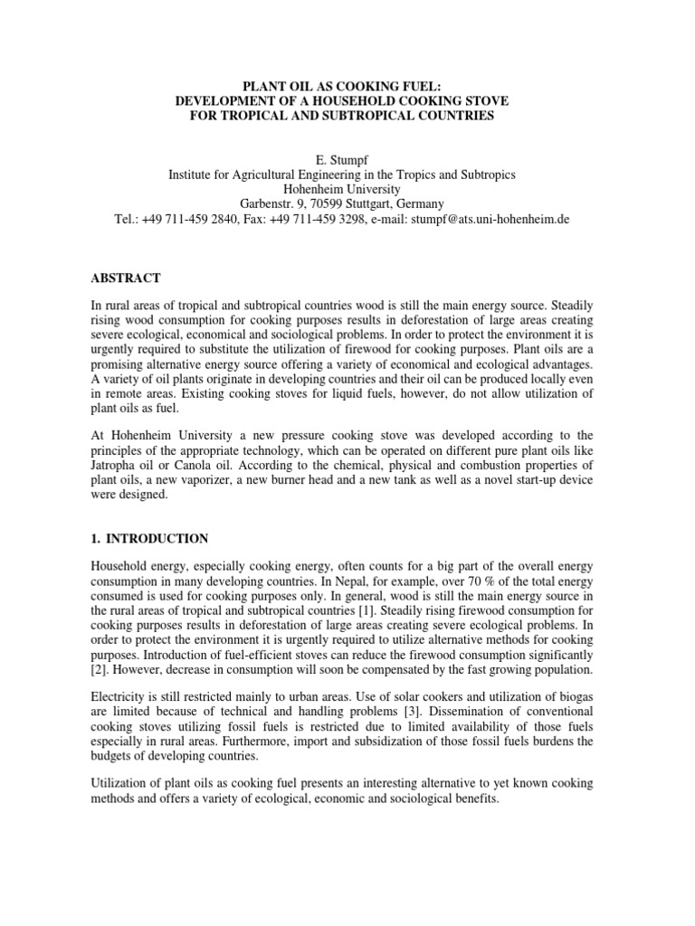 Plant Oil Cooking Stove PDF Carburetor Kerosene