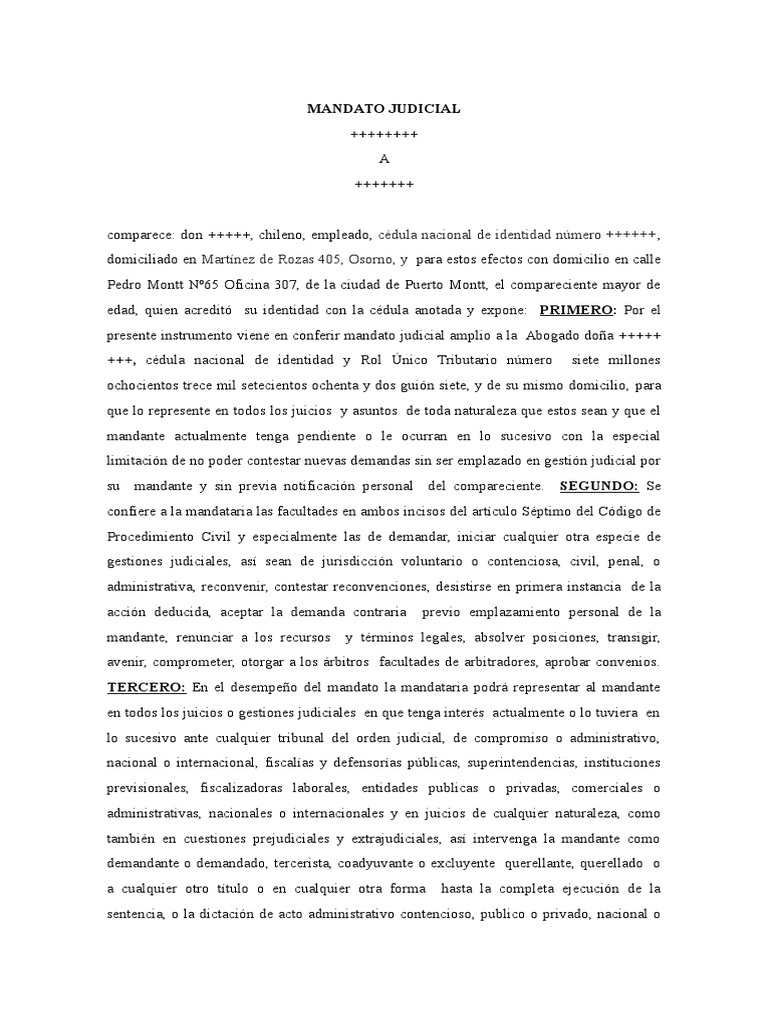 Mandato Judicial Modelo Demanda Judicial Virtud