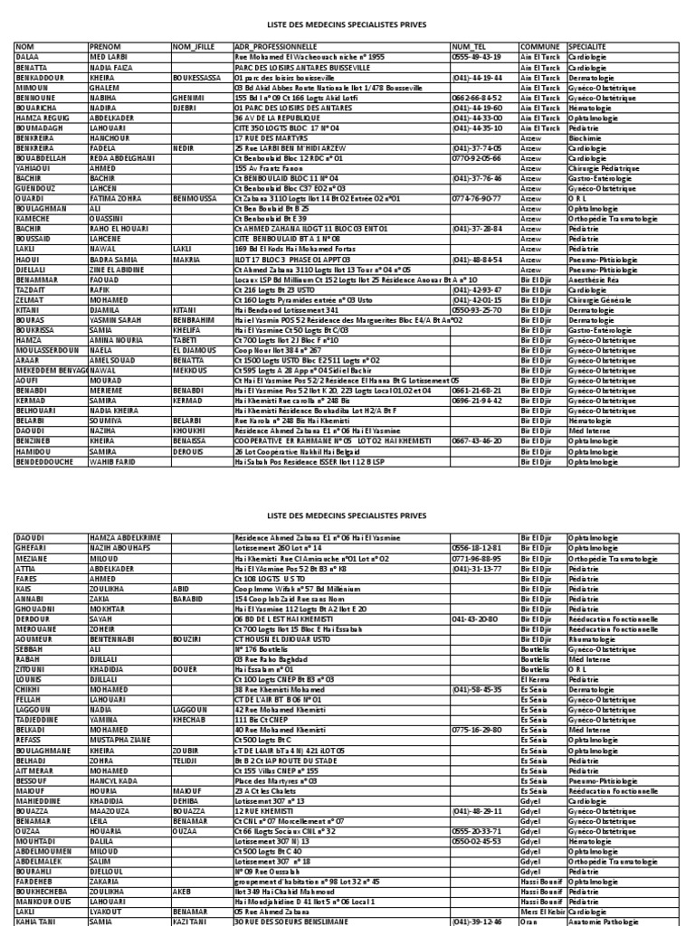 liste des medecins spécialistes.pdf  Algérie  Business