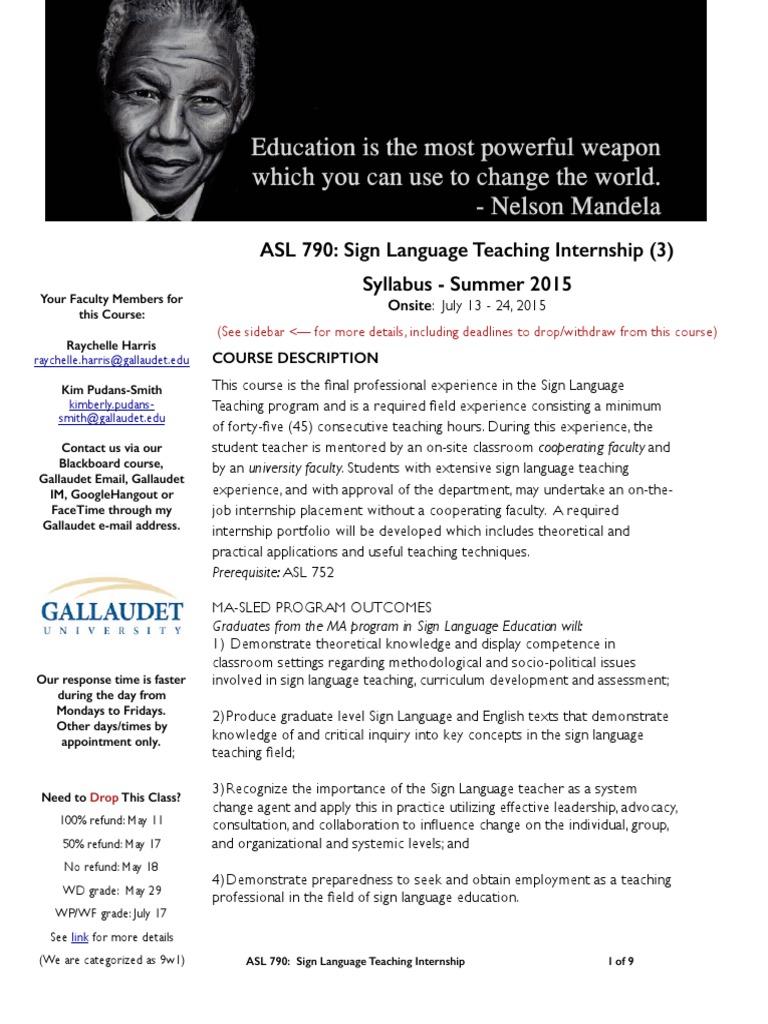 Sign Language Teaching Internship Syllabus | PDF | Internship | Job Hunting