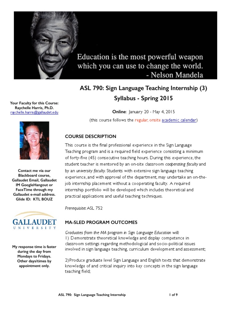Sign Language Teaching Internship Syllabus | PDF | Internship | Job Hunting