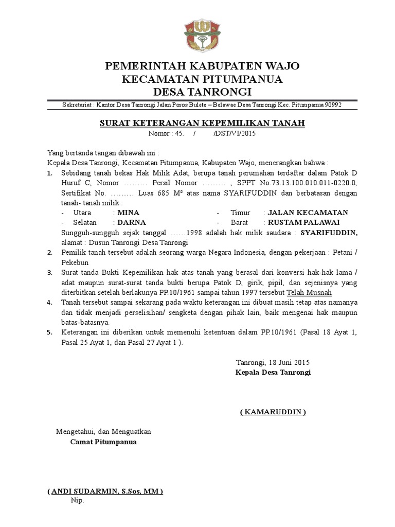 Download 70+ Contoh Surat Tanah Sk Camat Gratis Terbaru