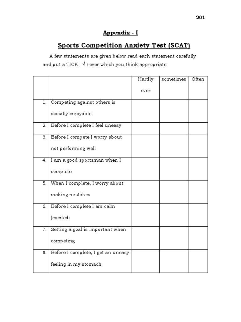 Sports Competition Anxiety Test (SCAT) Appendix I PDF