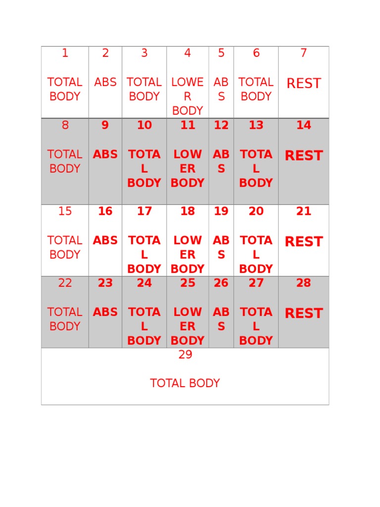 1 Total Body 2 ABS 3 Total Body 4 Lowe R Body 5 AB S 6 Total Body 7 | PDF
