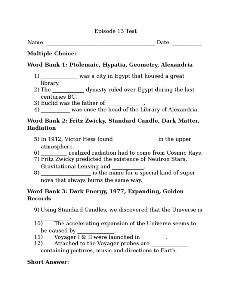 Episode 13 Test | PDF