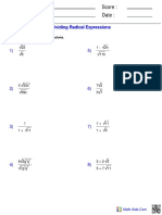 Name: Teacher: Date: Score:: Dividing Radical Expressions