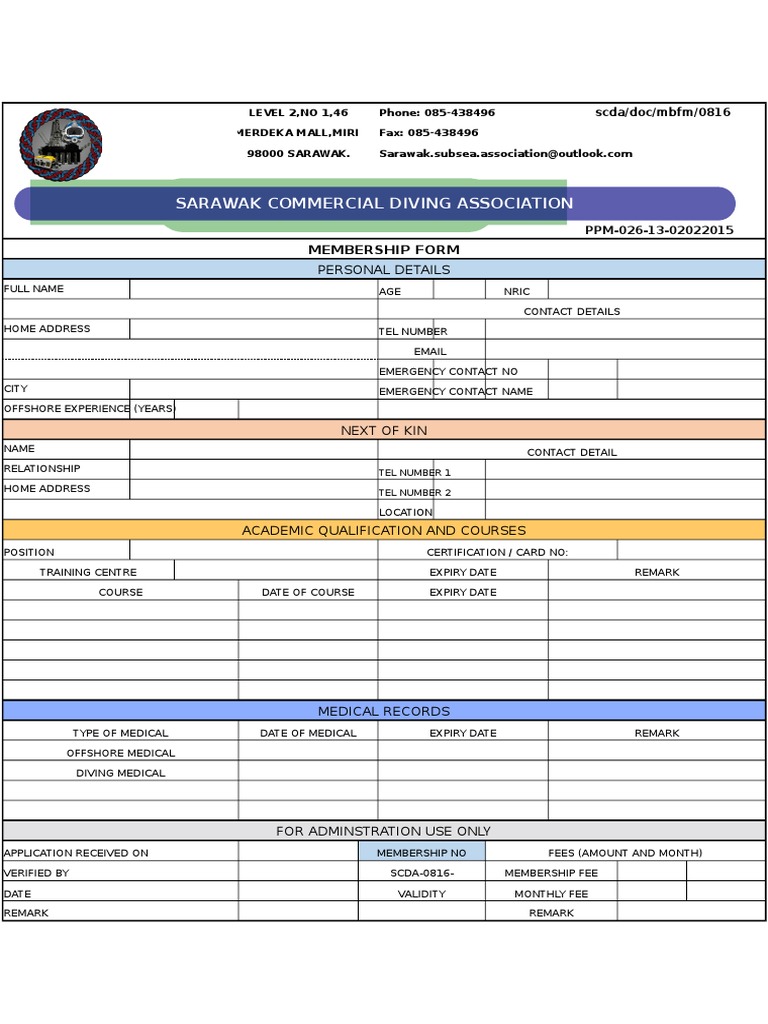 Sarawak Commercial Diving Association: Personal Details | PDF