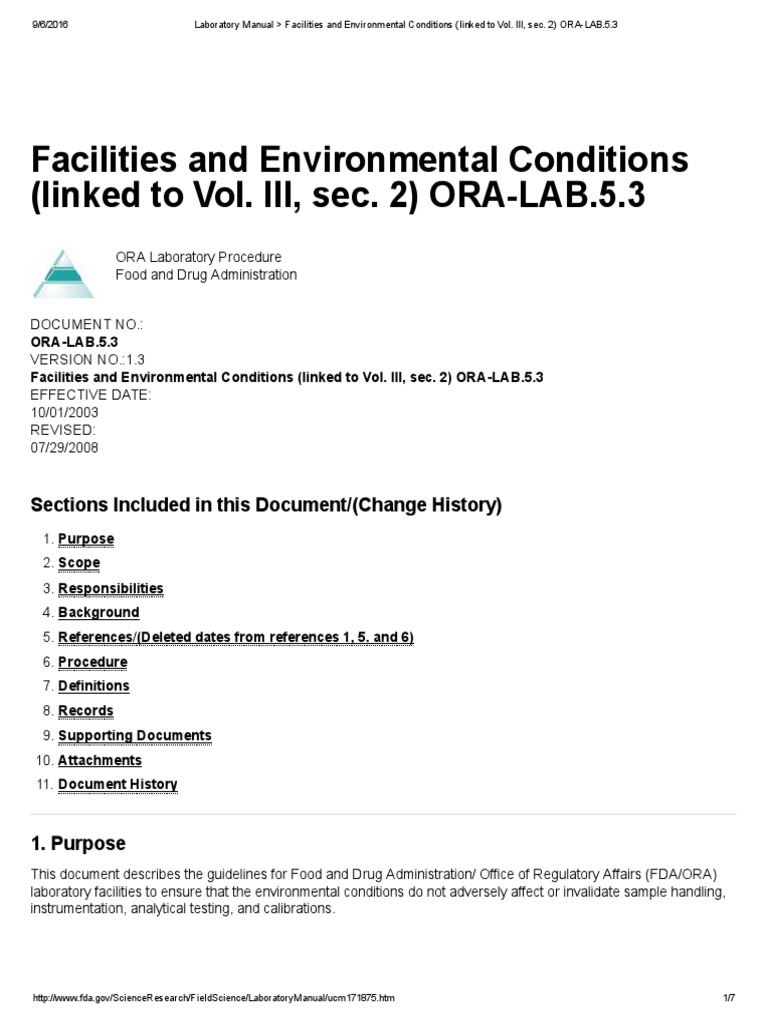 Facilities and Environmental Conditions (Linked To Vol. III, Sec. 2) ORA LAB.5.3 PDF