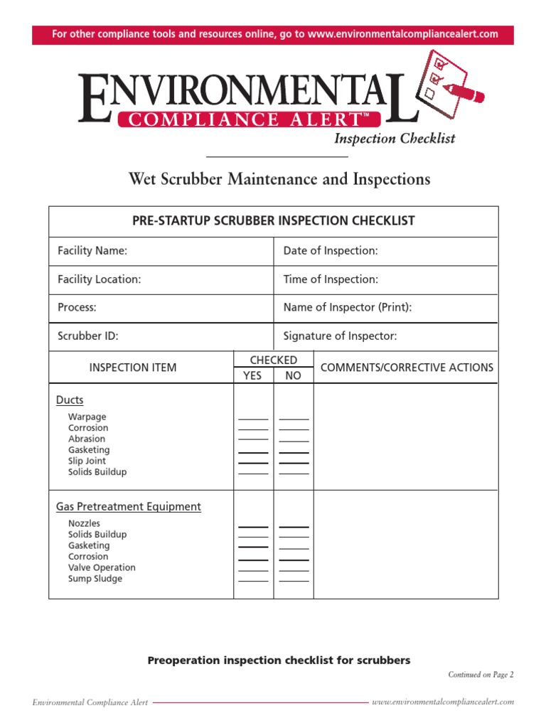 Wet Scrubber Inspection Checklist | PDF | Valve | Pump