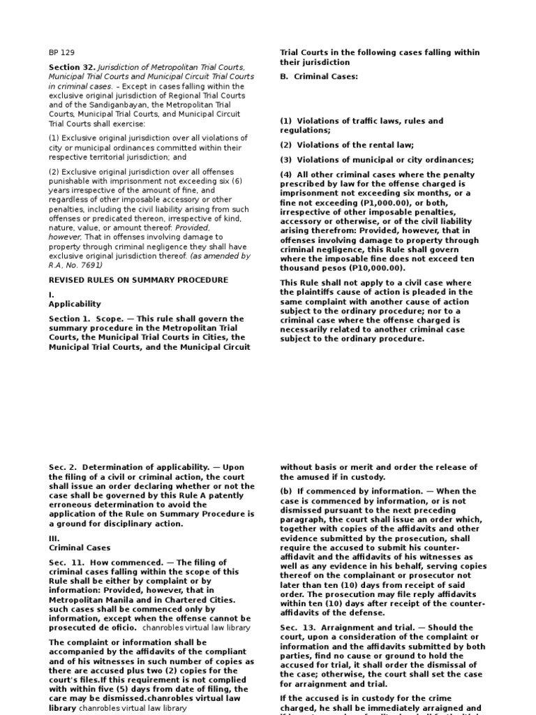 Municipal Trial Courts and Municipal Circuit Trial Courts in Criminal