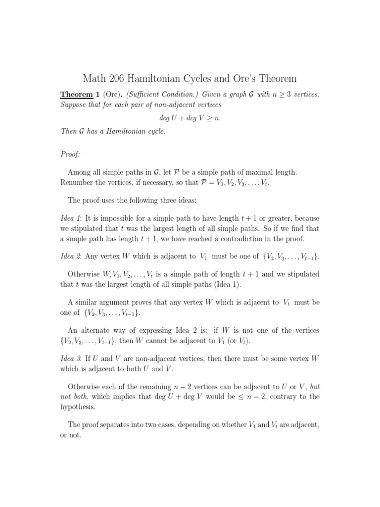 Ore's Theorem and Hamiltonian Cycles | PDF | Vertex (Graph Theory ...