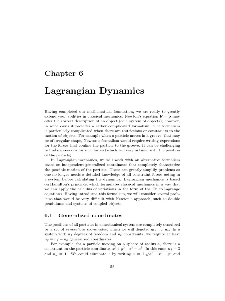 6 Lag Rang I An Dynamics | PDF | Lagrangian Mechanics | Momentum