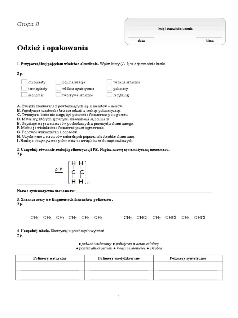 Materiały I Tworzywa Pochodzenia Naturalnego Sprawdzian Pdf