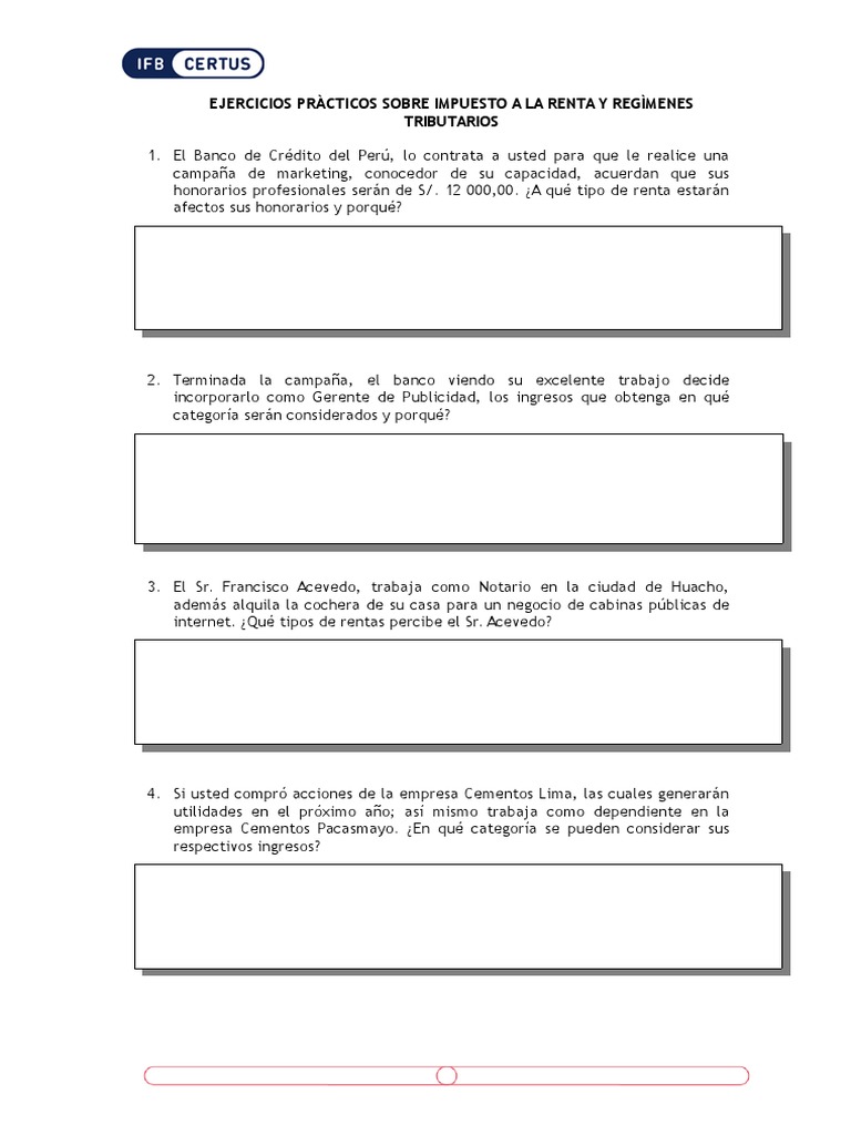 Ejercicios Prácticos sobre Impuesto a la Renta | PDF | Impuestos ...