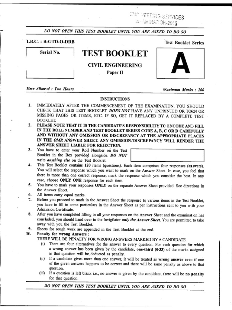 IES 2015 CE Civil Engg. Paper 2 Question Paper - Objective PDF | PDF