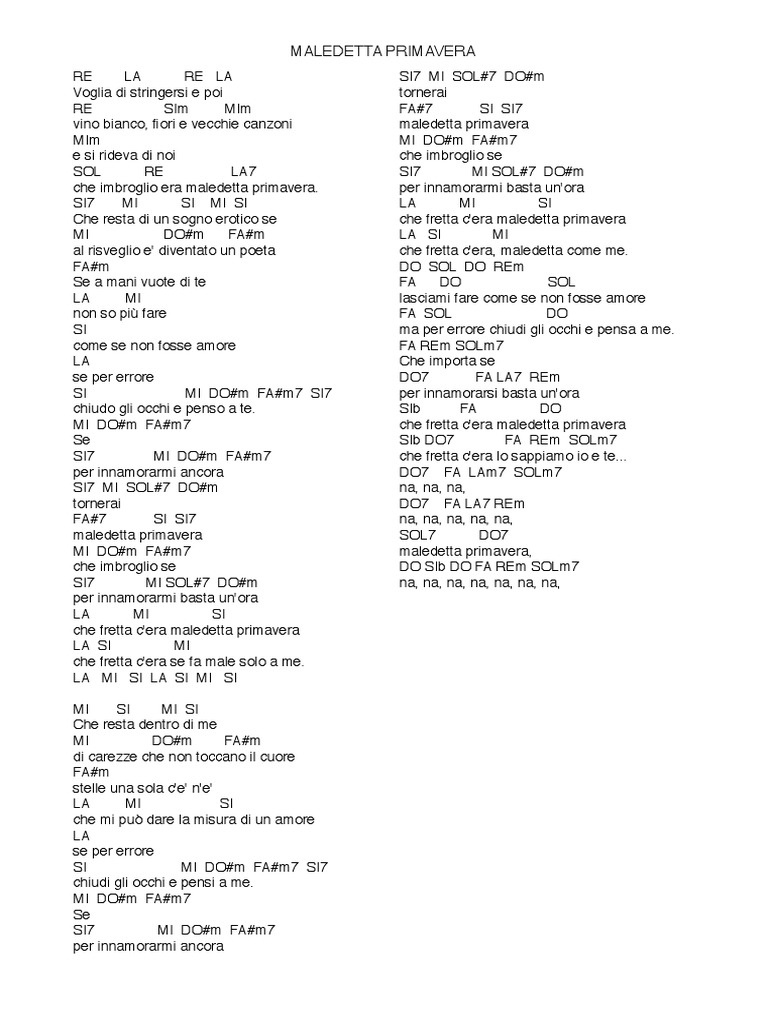 Chi Ha Scritto La Canzone Maledetta Primavera
