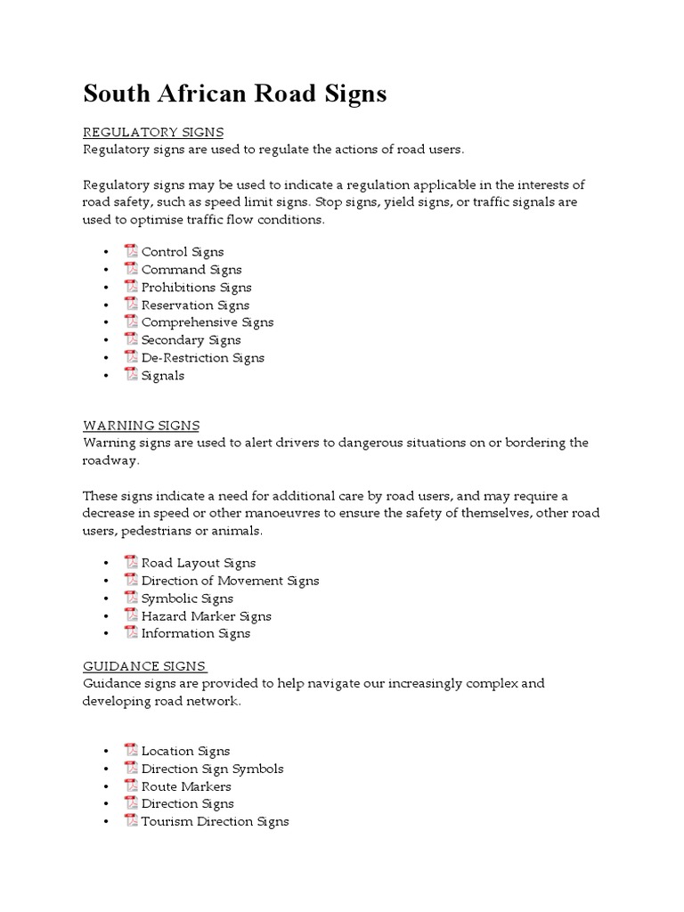 South African Road Signs PDF
