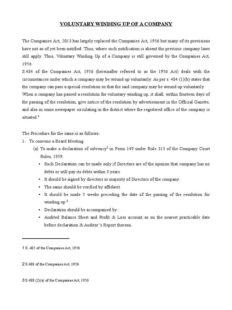 Procedure For Winding Up of Company1 2 PDF Liquidation Board Of