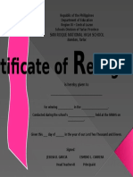 Ertificate of Ecognition: San Roque National High School