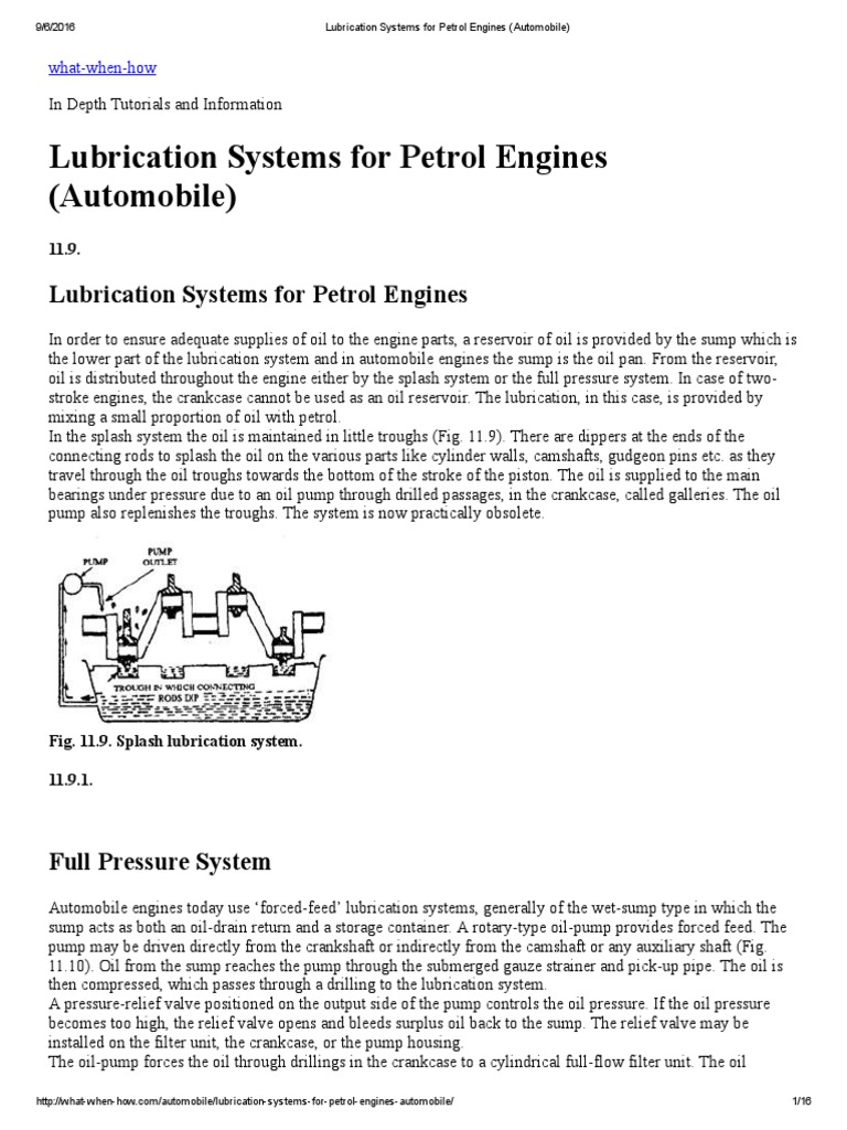Lubrication Systems For Petrol Engines (Automobile) PDF | PDF